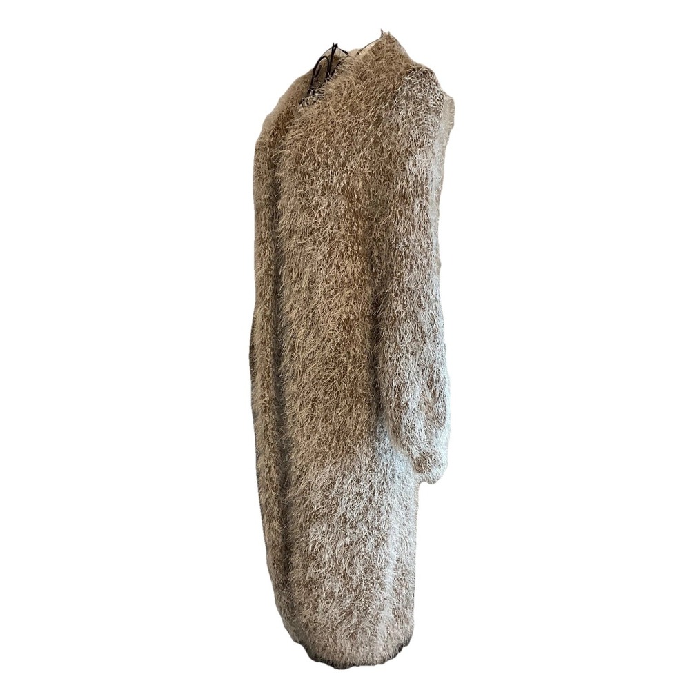 Women's Shaggy Beige Fluffy Long Duster Cardigan Size XS/S - Picture 4 of 8
